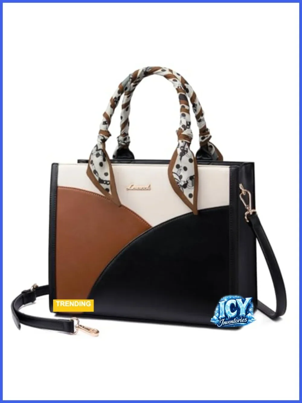 Waterproof PU Leather Tote Purse with Scarf Satchel Handbag